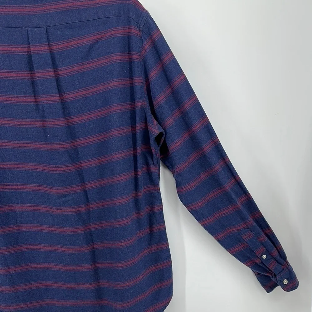 J Crew Mens Slim Fit‎ Cotton Button Down Shirt Navy Red Stripes Size Large